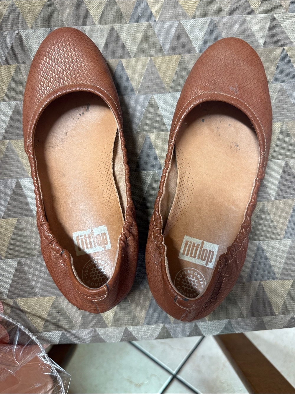 Fitflop Brown Textured Leather Ballet Flats